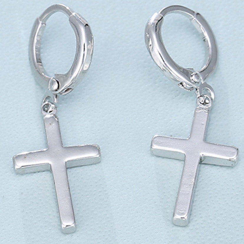 24k Gold Plated Unisex Dangle Cross Earrings